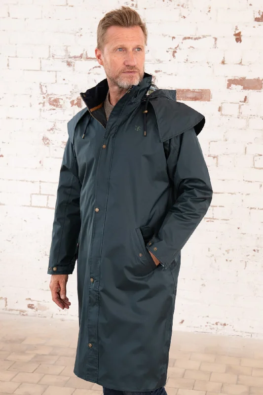 Men's organic denim jacket-Stockman Full Length Rain Coat - Navy