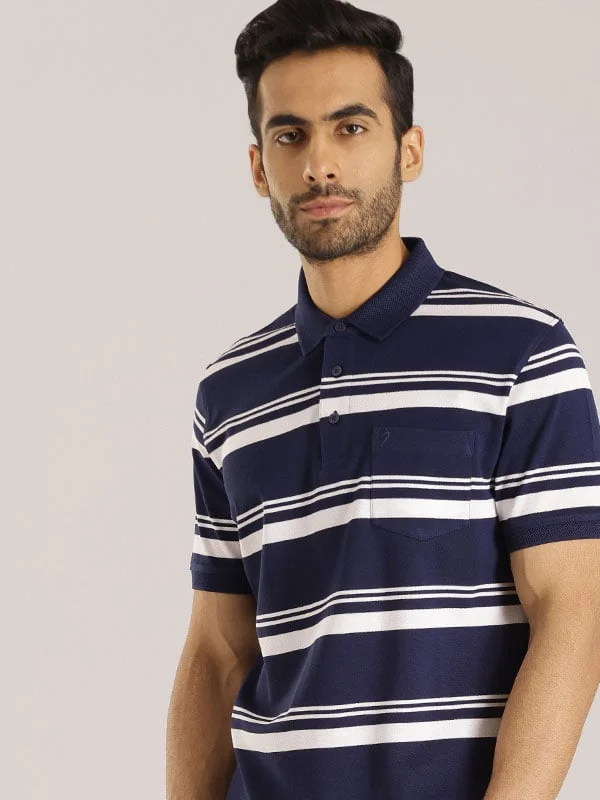 Men's fashion-forward office polo shirt-Men Striped Polo T-Shirt