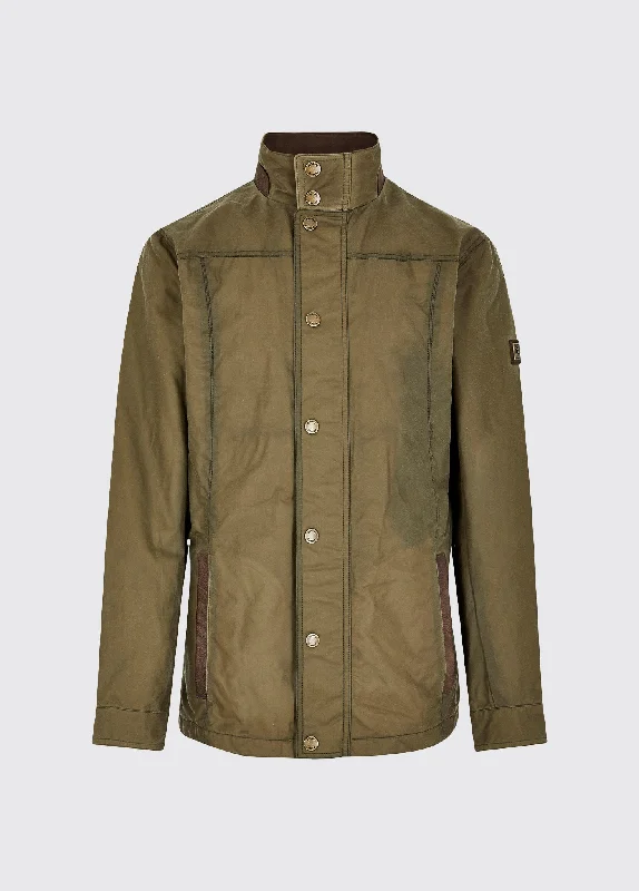 Men's adventure-ready softshell jacket-Carrickfergus Waxed Jacket - Dusky Green