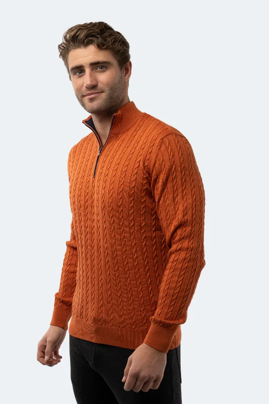 Men's regular fit sweatshirt-Orange Knit Quarter Zip