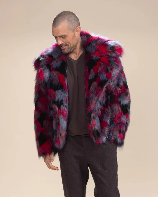 Men's adventure-ready trench coat-Men's Colorful Faux Fur Jacket | Crimson Cat