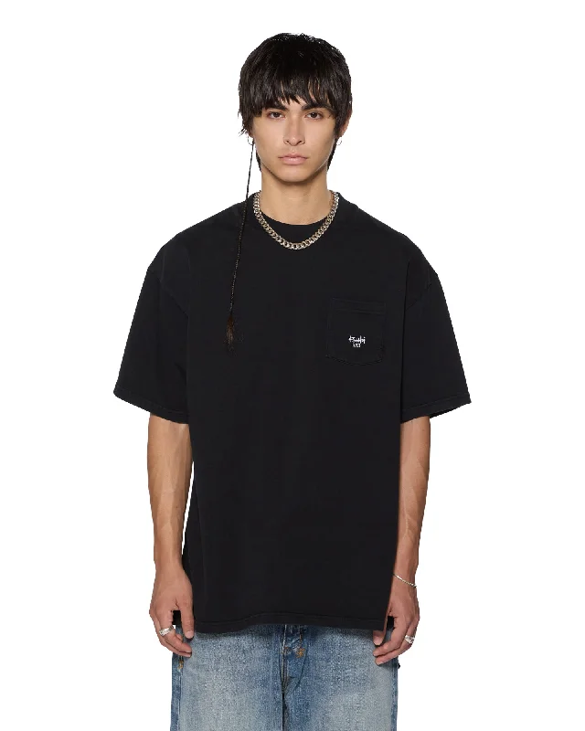 Men's fun print t-shirt-STAMP EKCESS POCKET SS TEE BLACK