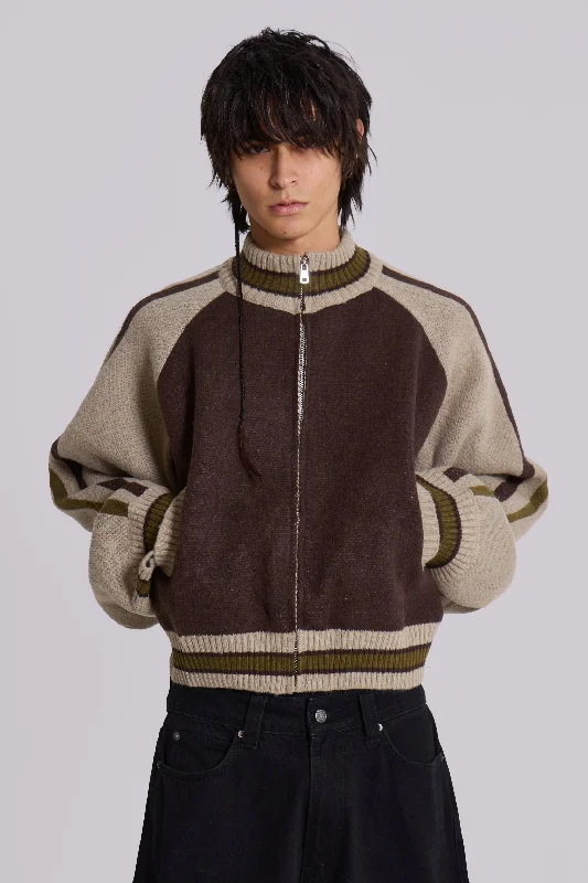 Men's antibacterial puffer jacket-Brown Team 85 Knitted Bomber Jacket