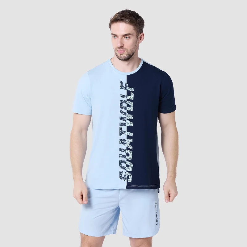 Men's casual wear t-shirt-Split Logo Tee - Skyway & Navy