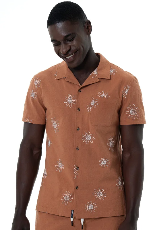 Men's fun print t-shirt-Swirl Flower Shirt _ 154514 _ Rust