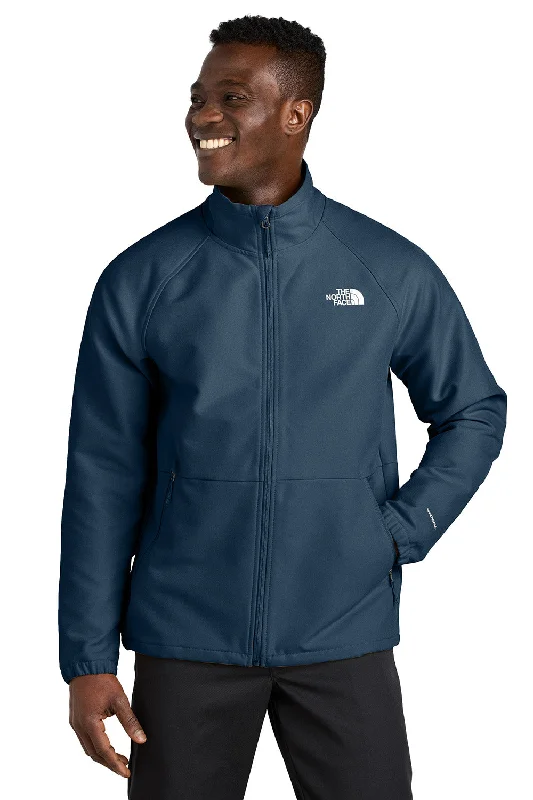 Men's modern raincoat-The North Face Mens Barr Lake Water Resistant Soft Shell Full Zip Jacket - Heather Dark Shady Blue - New