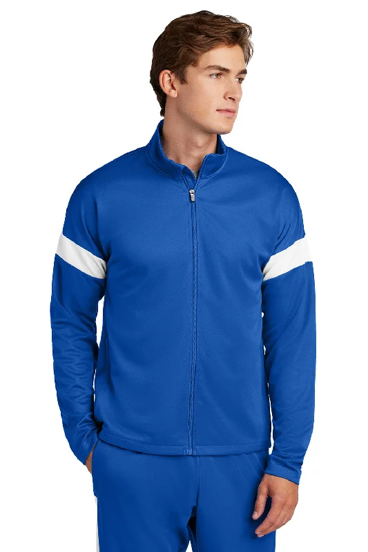 Men's relaxed fit bomber jacket-Sport-Tek Mens Moisture Wicking Travel Full Zip Jacket - True Royal Blue/White - New