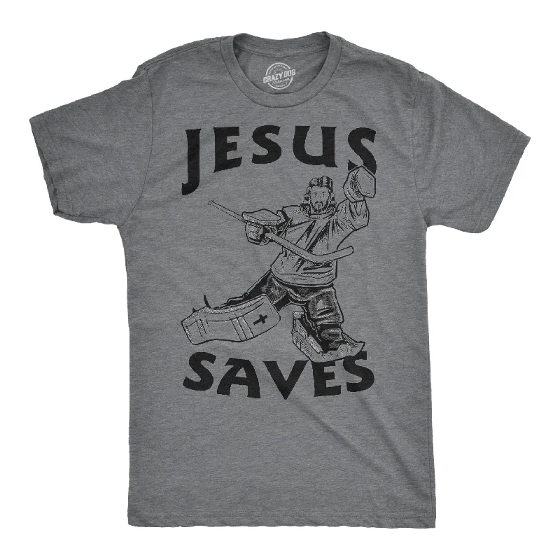 Men's athletic fit t-shirt-Jesus Saves Hockey Men's T Shirt