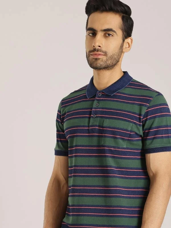 Men's high-performance casual wear polo shirt-Men Striped Polo T-Shirt