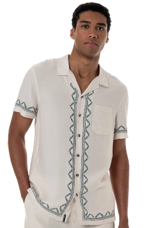 Men's eco-friendly fabric t-shirt-Border Print Shirt _ 154516 _ Cement