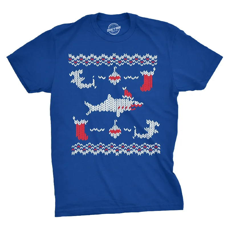 Men's lightweight active t-shirt-Shark Bite Ugly Christmas Sweater Men's T Shirt