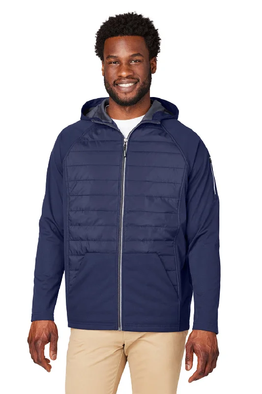 Men's breathable raincoat-Core 365 Mens Techno Lite Hybrid Windproof & Waterproof Full Zip Hooded Jacket - Classic Navy Blue