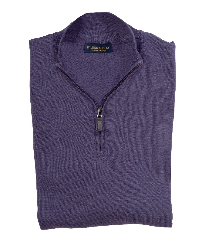 Men's oversized sweater-Ultra-fine Zegna Baruffa Half-Zip Merino Wool Sweater - Plum