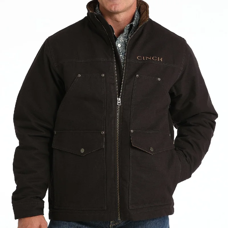 Men's non-iron leather jacket-Cinch Men's Logo Concealed Carry Canvas Jacket in Brown