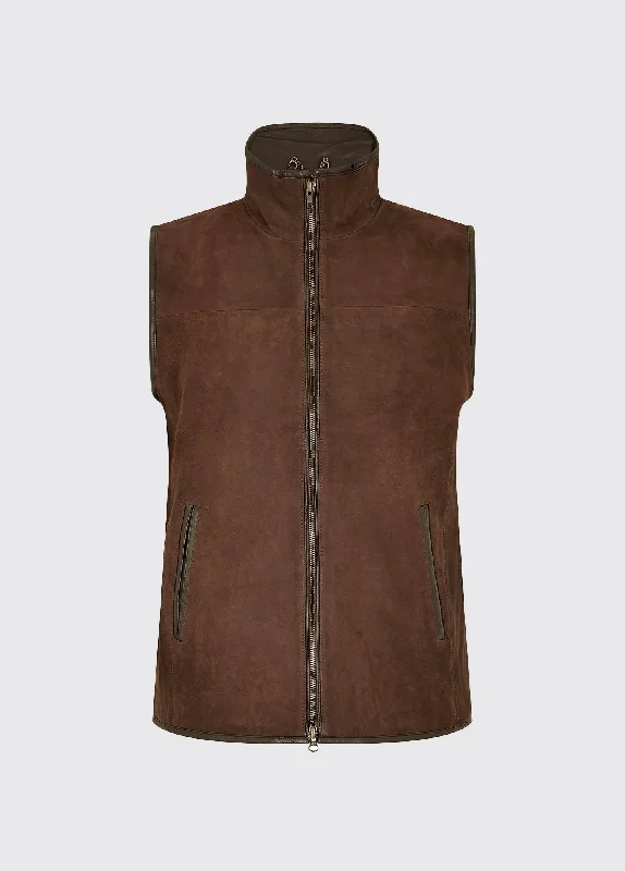 Men's lightweight trench coat-Dunhill Leather Gilet - Walnut