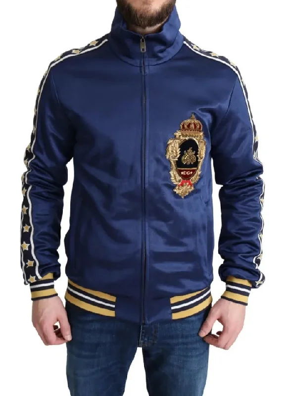 Men's quarter-zip sweater-Dolce & Gabbana Heraldic Patch Striped King Bee Men's Sweater (Pre-Owned)