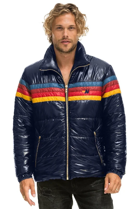 Men's eco-conscious windbreaker-4 STRIPE LUXE TRAVELER JACKET - GLOSSY NAVY