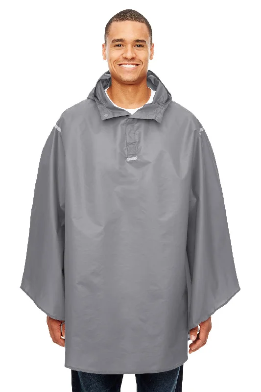 Men's functional utility jacket-Team 365 Mens Zone Protect Water Resistant Hooded Packable Hooded Poncho - Graphite Grey