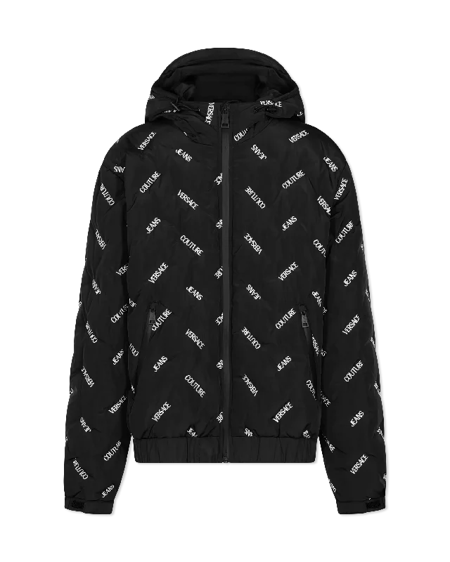 Men's organic denim jacket-Chevron Logo Print Puffer Jacket