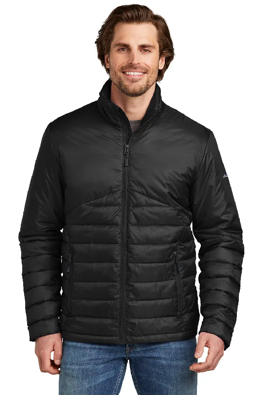 Men's wrinkle-free field jacket-Eddie Bauer Mens Water Resistant Quilted Full Zip Jacket - Deep Black