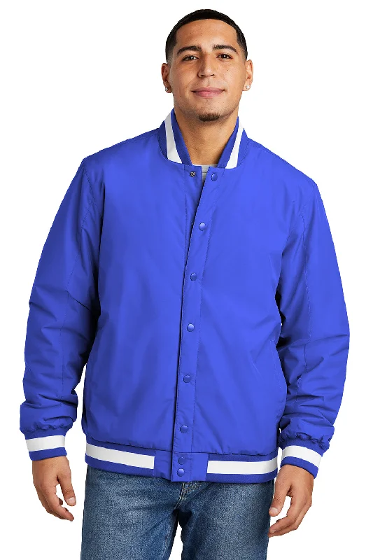 Men's modern puffer jacket-Sport-Tek Mens Water Resistant Snap Down Varsity Jacket - True Royal Blue