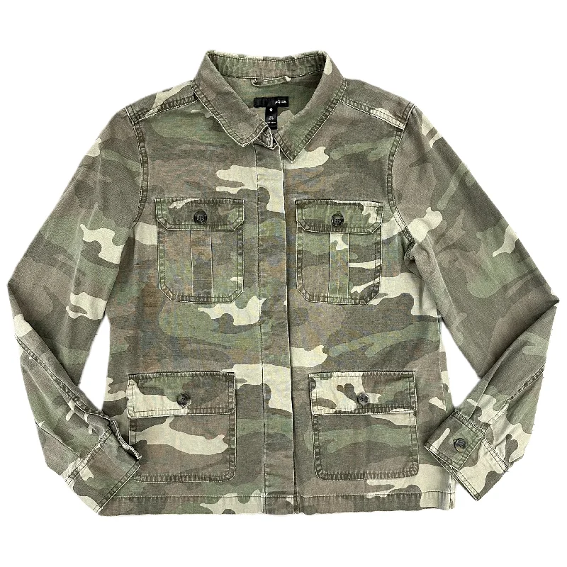 Men's wrinkle-free raincoat-Jacket Shirt By Aqua In Camouflage Print, Size: M