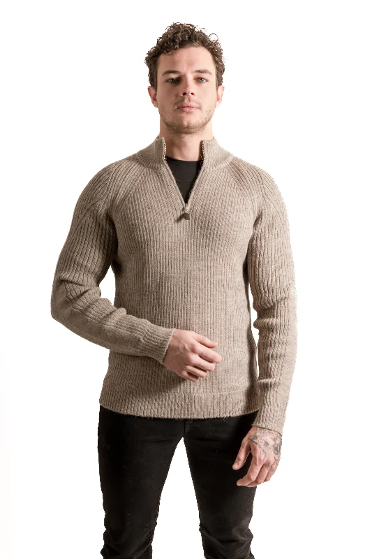 Men's fleece sweater-Ribbed 1/4 Zip Alpaca Sweater PS9500