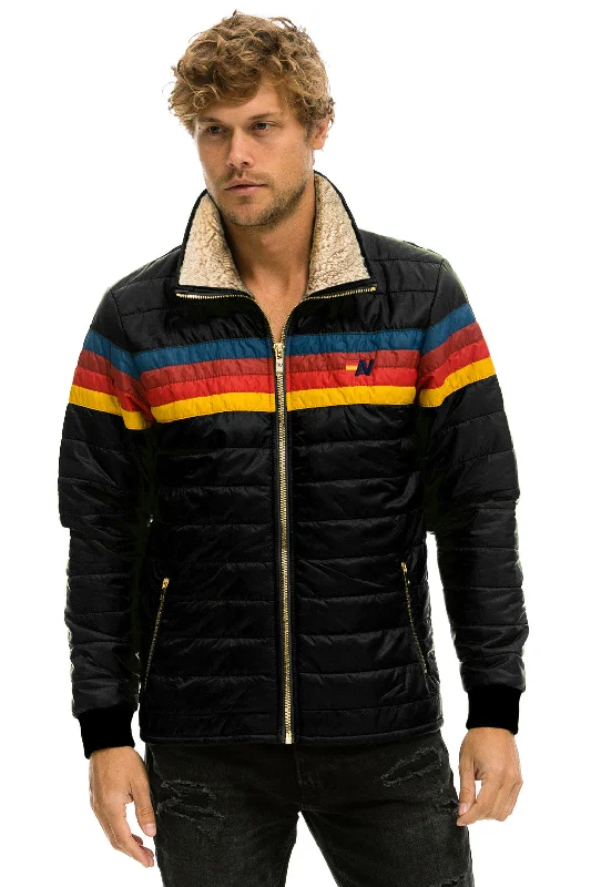 Men's versatile leather jacket-4 STRIPE RAINBOW SLEEVE JACKET  -  BLACK