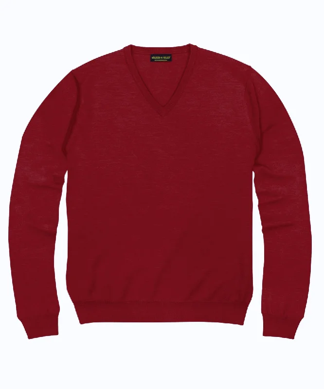 Men's eco-friendly sweater-100% Pure Merino Wool Zegna Baruffa V-Neck Sweater - Red