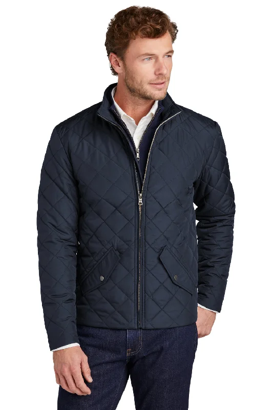 Men's sustainable utility jacket-Brooks Brothers Mens Water Resistant Quilted Full Zip Jacket - Night Navy Blue