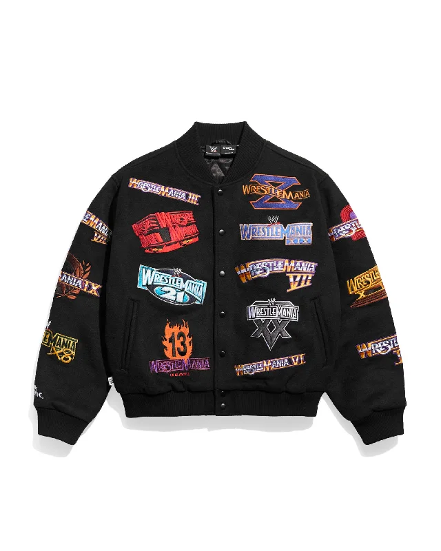 Men's lightweight leather jacket-WrestleMania 1-21 Varsity Jacket