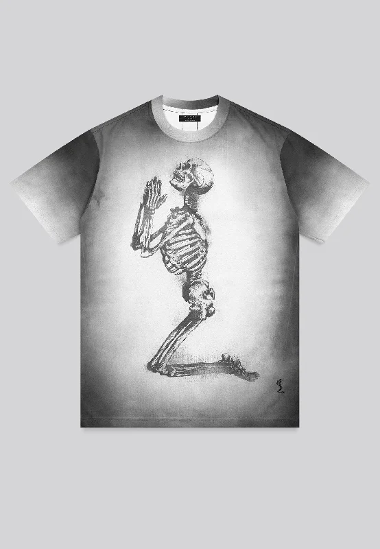 Men's comfy lounge t-shirt-PRAYING SKELETON T-SHIRT WASHED BLACK