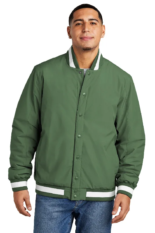 Men's adventure-ready softshell jacket-Sport-Tek Mens Water Resistant Snap Down Varsity Jacket - Forest Green