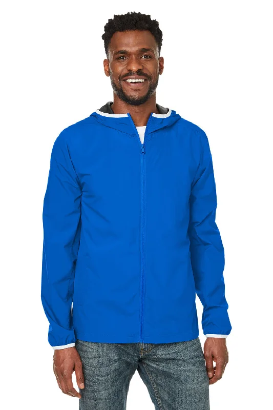 Men's quick-dry puffer jacket-Nautica Mens Stillwater Water Resistant Full Zip Hooded Windbreaker Jacket - Royal Blue