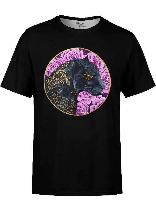 Men's minimalist design t-shirt-Floral Panther Unisex Crew