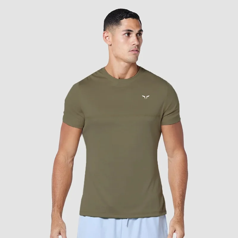 Men's sustainable material t-shirt-Essential Contrast Tee - Dark Olive