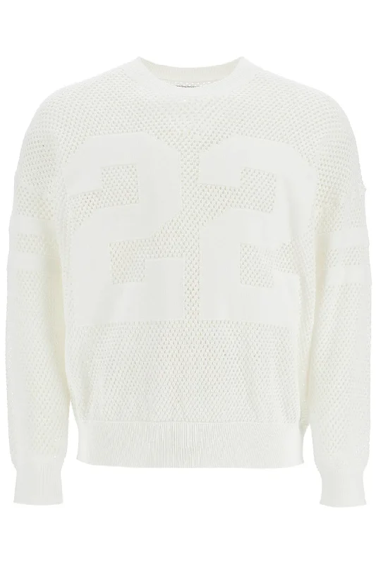 Men's button cardigan-Amiri Men's Neck Perforated Knit Sweater