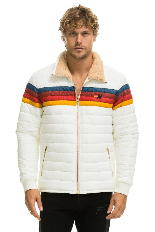 Men's organic trench coat-4 STRIPE RAINBOW SLEEVE JACKET -  WHITE