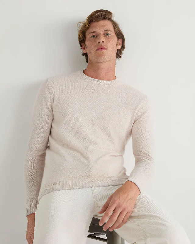 Men's comfortable sweater-Men's Shoreditch Round Neck Cashmere Sweater Frost White