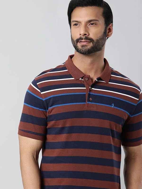 Men's weather-resistant performance polo shirt-Men Striped Polo T-Shirt