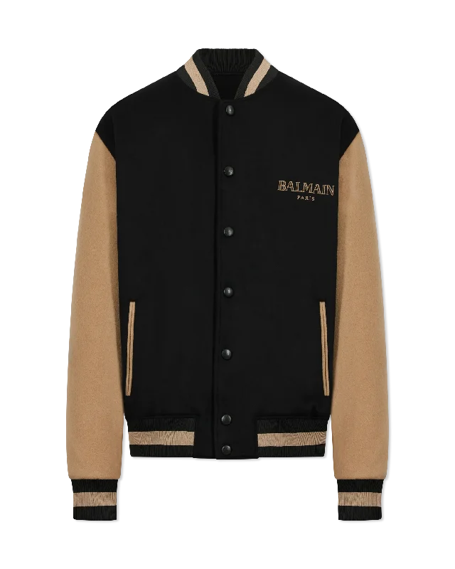 Men's cooling parka-Two-Tone Wool & Cashmere Varsity Jacket