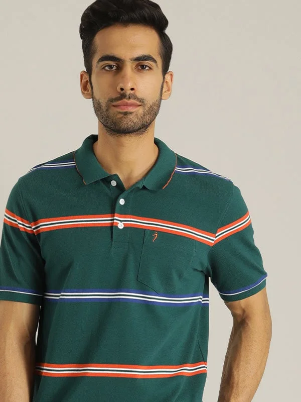 Men's performance travel polo shirt-Men Striped Polo T-Shirt