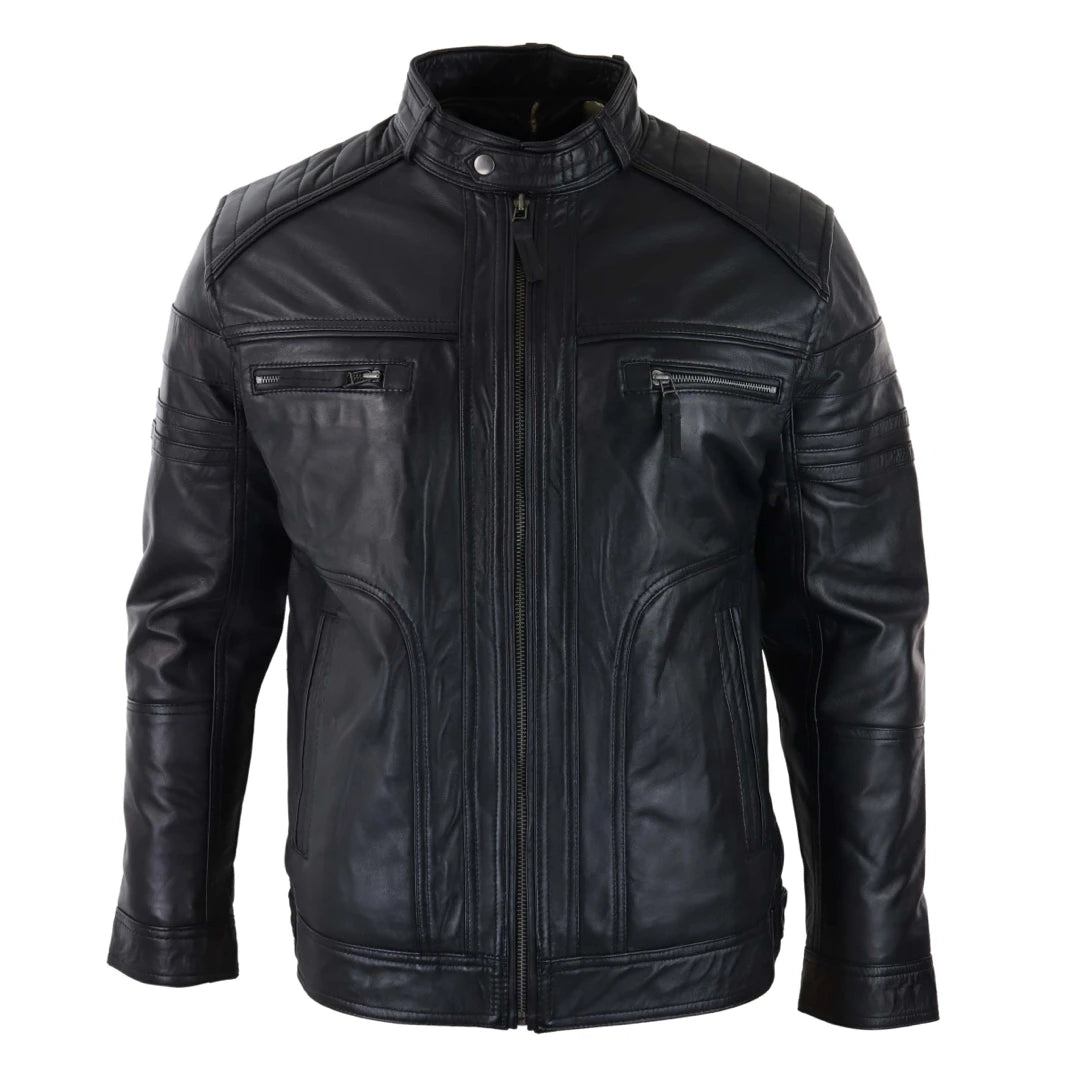 Men's fashion-forward raincoat-Men's Black Brown Biker Leather Jacket Distressed Zipped