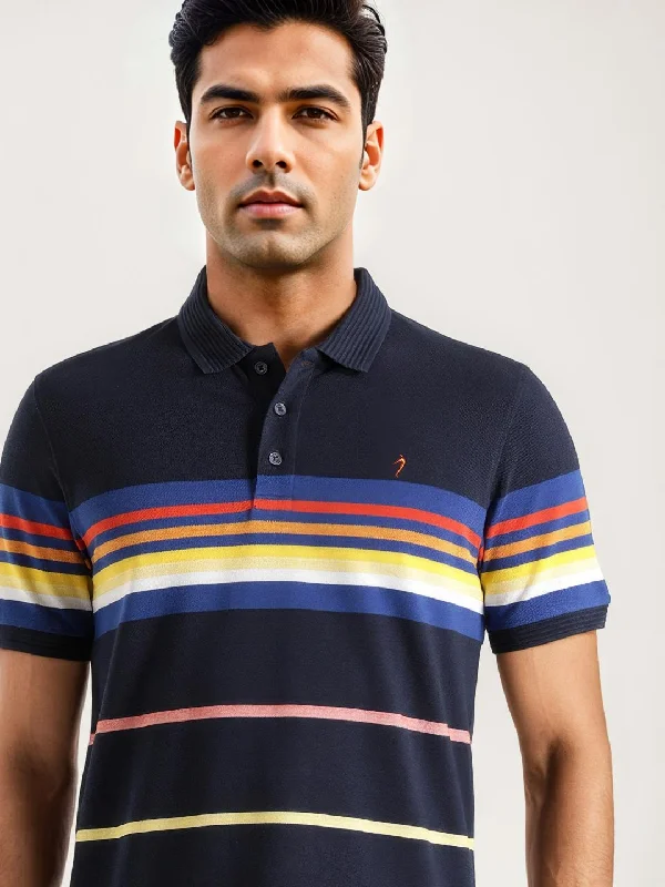 Men's quick-dry office wear polo shirt-Men Striped Polo T-Shirt