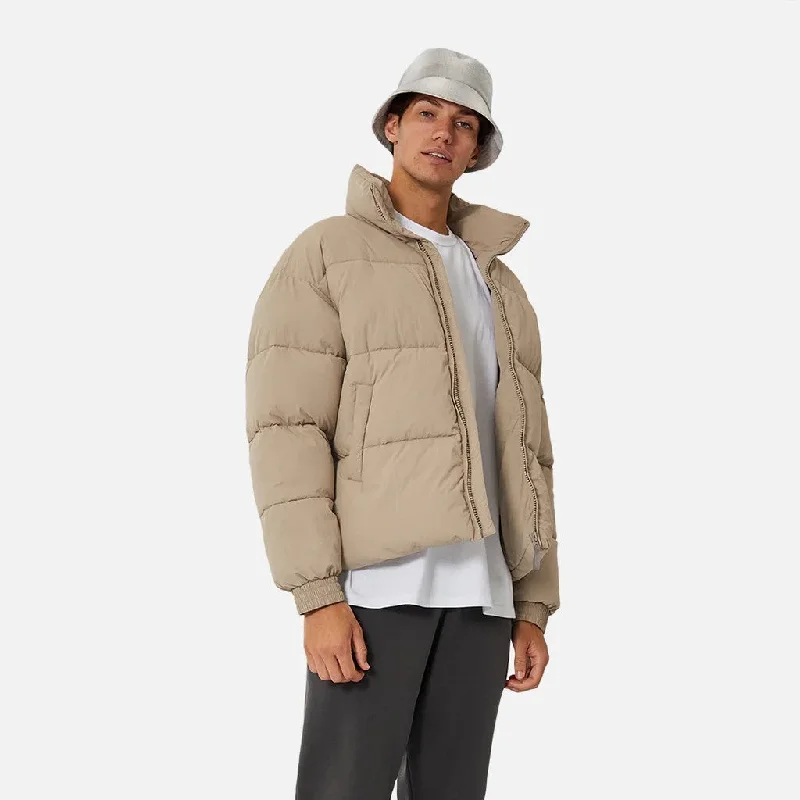 Men's tech-fabric bomber jacket-The Regent Puffer Jacket - Latte