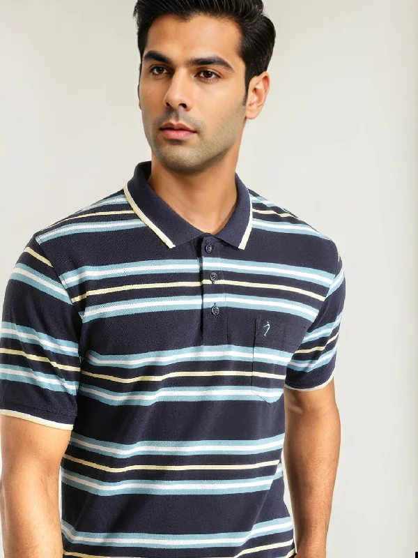 Men's eco-conscious casual polo shirt-Men Striped Polo T-Shirt