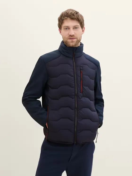 Men's tech-inspired windbreaker-Tom Tailor Hybrid Navy Jacket With Stand Up Collar