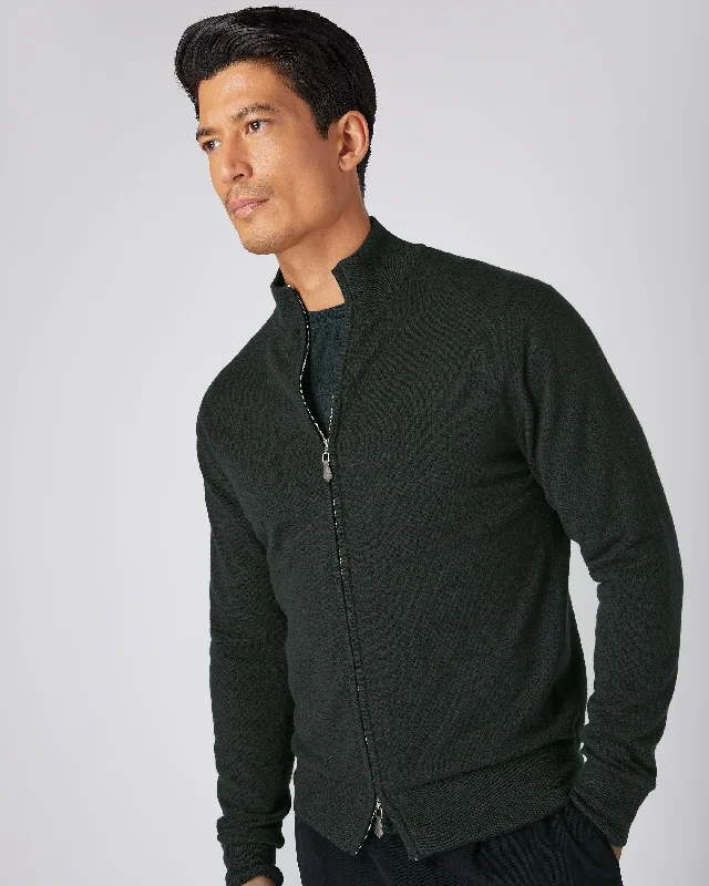 Men's viscose sweater-Men's The Knightsbridge Zip Cashmere Sweater Dark Green