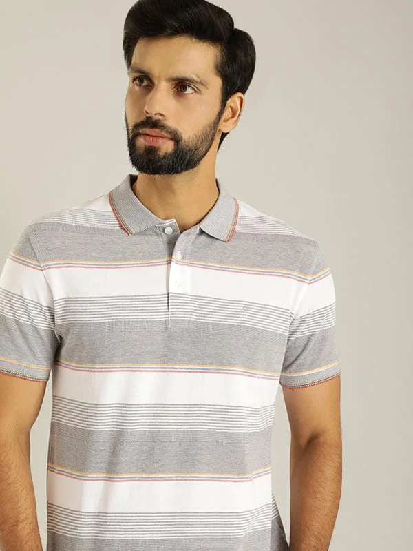 Men's relaxed fit dress polo shirt-Men Striped Polo T-Shirt