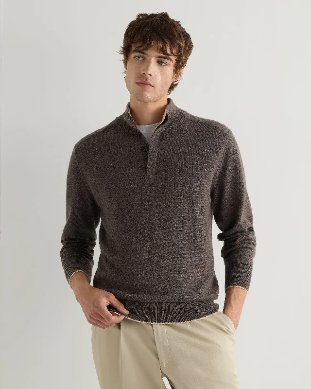 Men's festival knit-Men's Half Button Cashmere Sweater Biscotti Brown